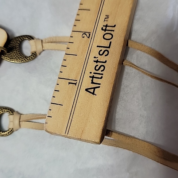 Keep It Gypsy Leather Tassels Dangle Earrings Sand Antiqued Hoops - Picture 7 of 7